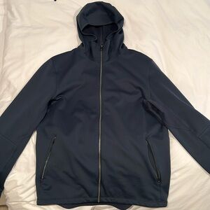 Lululemon Live In Practice teal softshell jacket with hoodie in XL.